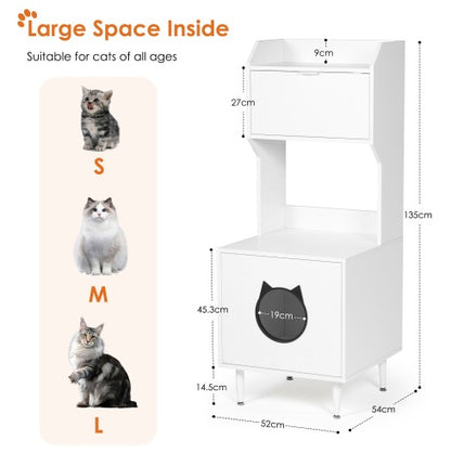 Litter Box Enclosure With Shelves And Doors White Wooden Hidden Cat Litter Box Furniture Industrial Indoor Cat House Washroom Pet Crate Storage Cabinet