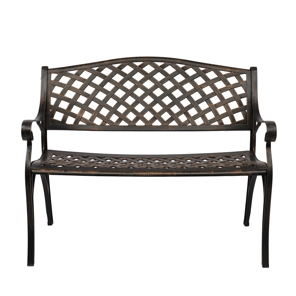 40.5" Outdoor Cast Aluminum Bench With Mesh Backrest Seat Surface