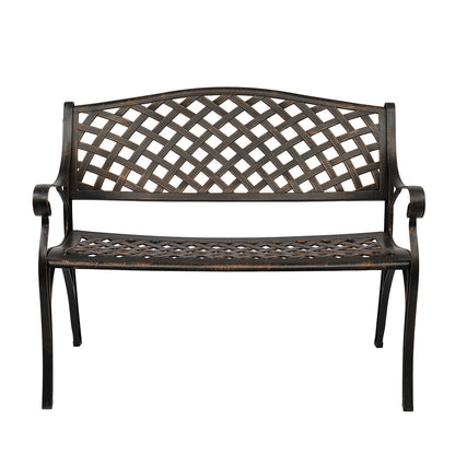 40.5" Outdoor Cast Aluminum Bench With Mesh Backrest Seat Surface