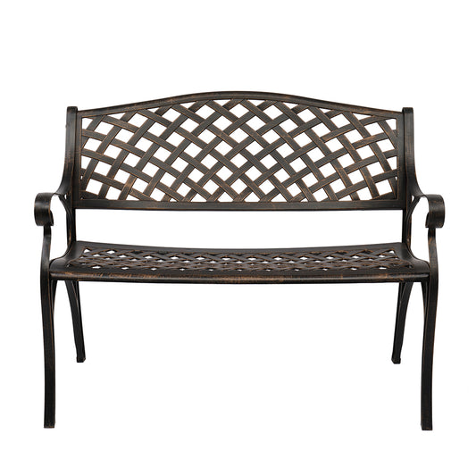 40.5" Outdoor Cast Aluminum Bench With Mesh Backrest Seat Surface