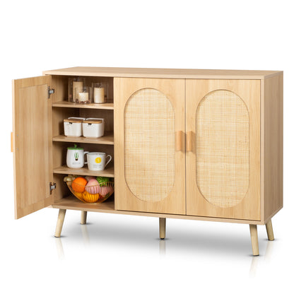 Modern Rattan Shoe Storage Cabinet with 3 Doors and Adjustable Shelves, Accent Cabinet for Living Room, Bedroom, Hallway