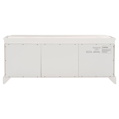 Storage Bench with 2 Drawers and 2 Cabinets, Shoe Bench with Removable Cushion for Living Room, Entryway (White)