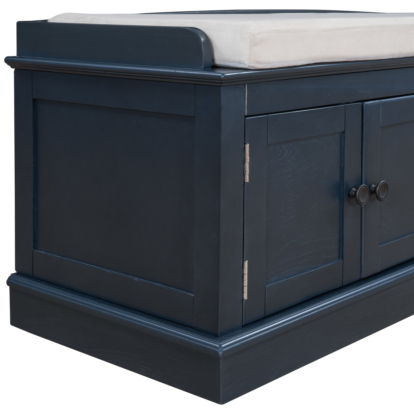 Storage Bench with 4 Doors and Adjustable Shelves, Shoe Bench with Removable Cushion for Living Room, Entryway (Antique Navy)