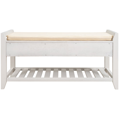 Shoe Rack with Cushioned Seat and Drawers, Multipurpose Entryway Storage Bench (White)