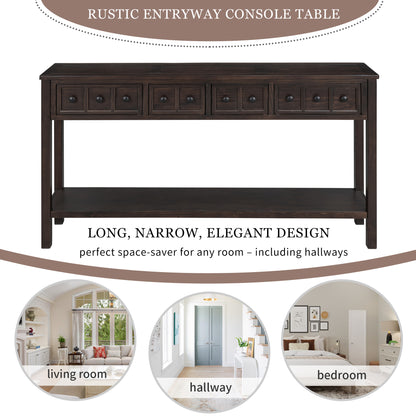 Rustic Entryway Console Table, 60" Long Sofa Table with two Different Size Drawers and Bottom Shelf for Storage (Espresso)