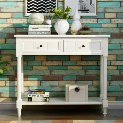 Series Console Table Traditional Design with Two Drawers and Bottom Shelf (Ivory White)