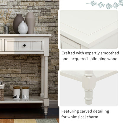 Series Console Table Traditional Design with Two Drawers and Bottom Shelf (Ivory White)