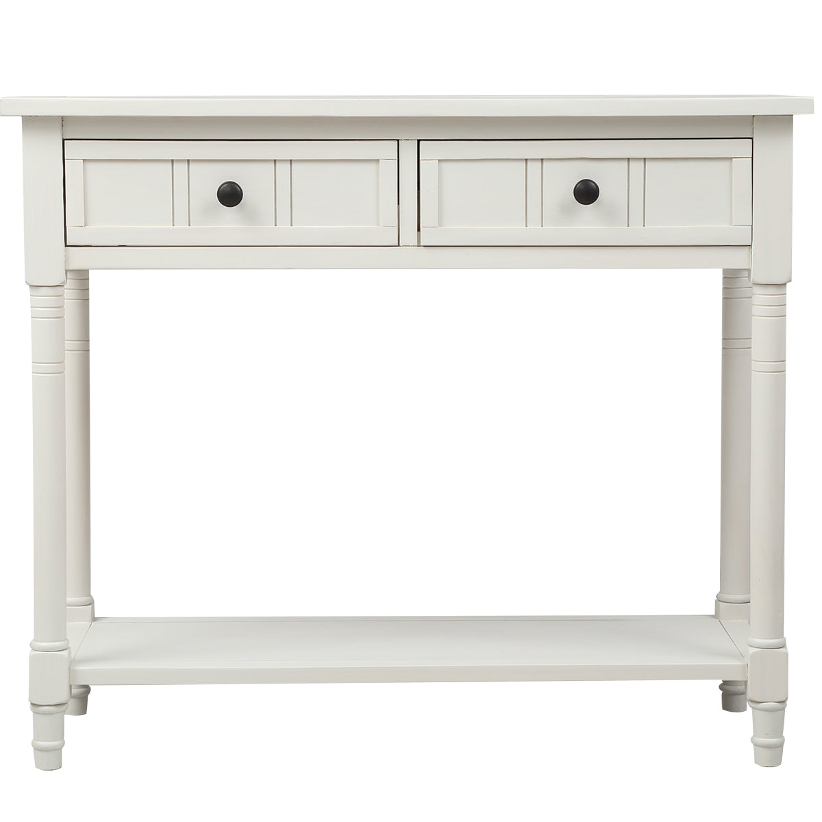 Series Console Table Traditional Design with Two Drawers and Bottom Shelf (Ivory White)