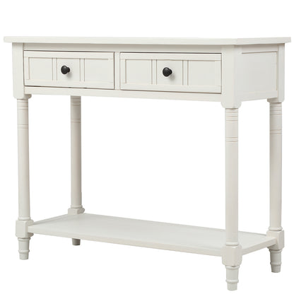 Series Console Table Traditional Design with Two Drawers and Bottom Shelf (Ivory White)