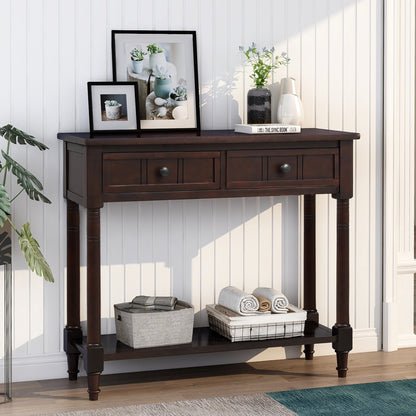 Series Console Table Traditional Design with Two Drawers and Bottom Shelf (Espresso)