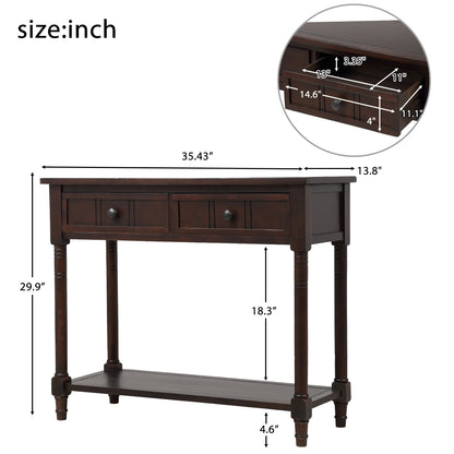 Series Console Table Traditional Design with Two Drawers and Bottom Shelf (Espresso)