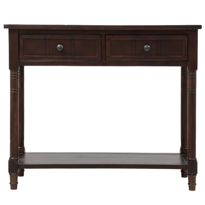 Series Console Table Traditional Design with Two Drawers and Bottom Shelf (Espresso)