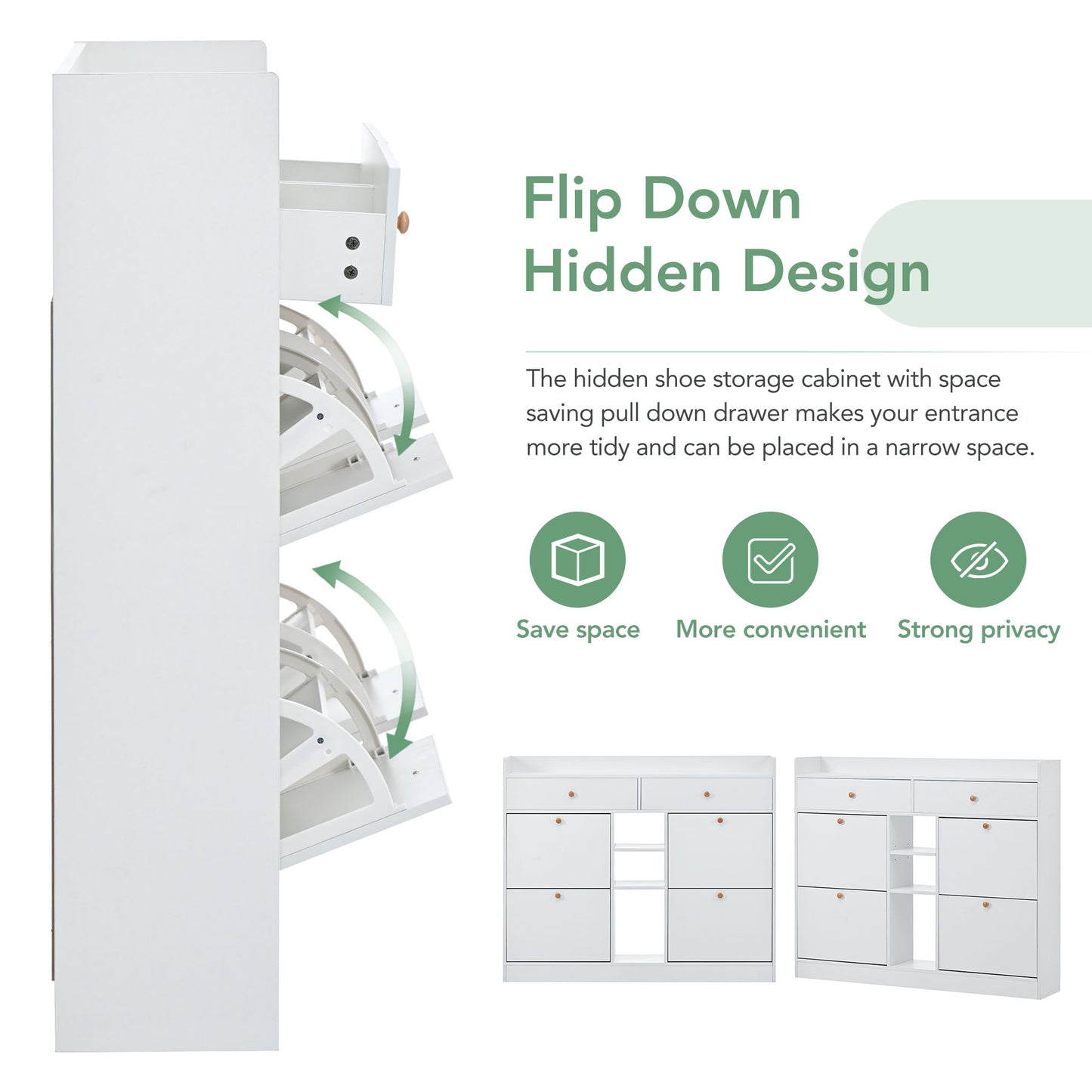 [VIDEO provided] Modern Shoe Cabinet with 4 Flip Drawers, Multifunctional 2-Tier Shoe Storage Organizer with Drawers, Free Standing Shoe Rack for Entrance Hallway, White.