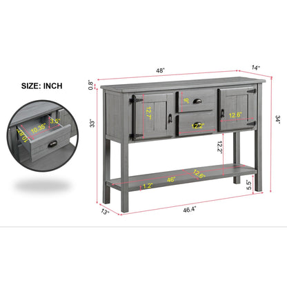 48'' Solid Wood Sideboard Console Table with 2 Drawers and Cabinets and Bottom Shelf, Retro Style Storage Dining Buffet Server Cabinet for Living Room Kitchen Dining Room(Antique Gray)