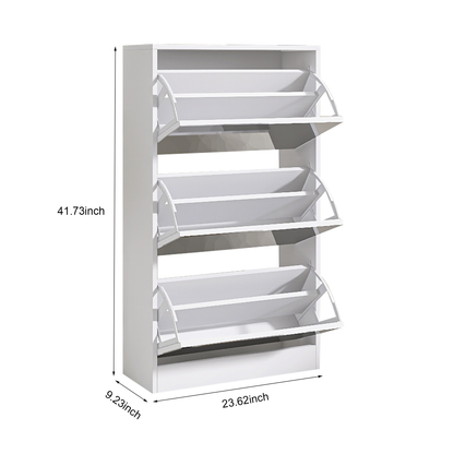 Narrow Shoe Storage Cabinet with Mirror, Wood Slim Shoe Rack 3 Tier Shoe Organizer for Home and Apartment, White