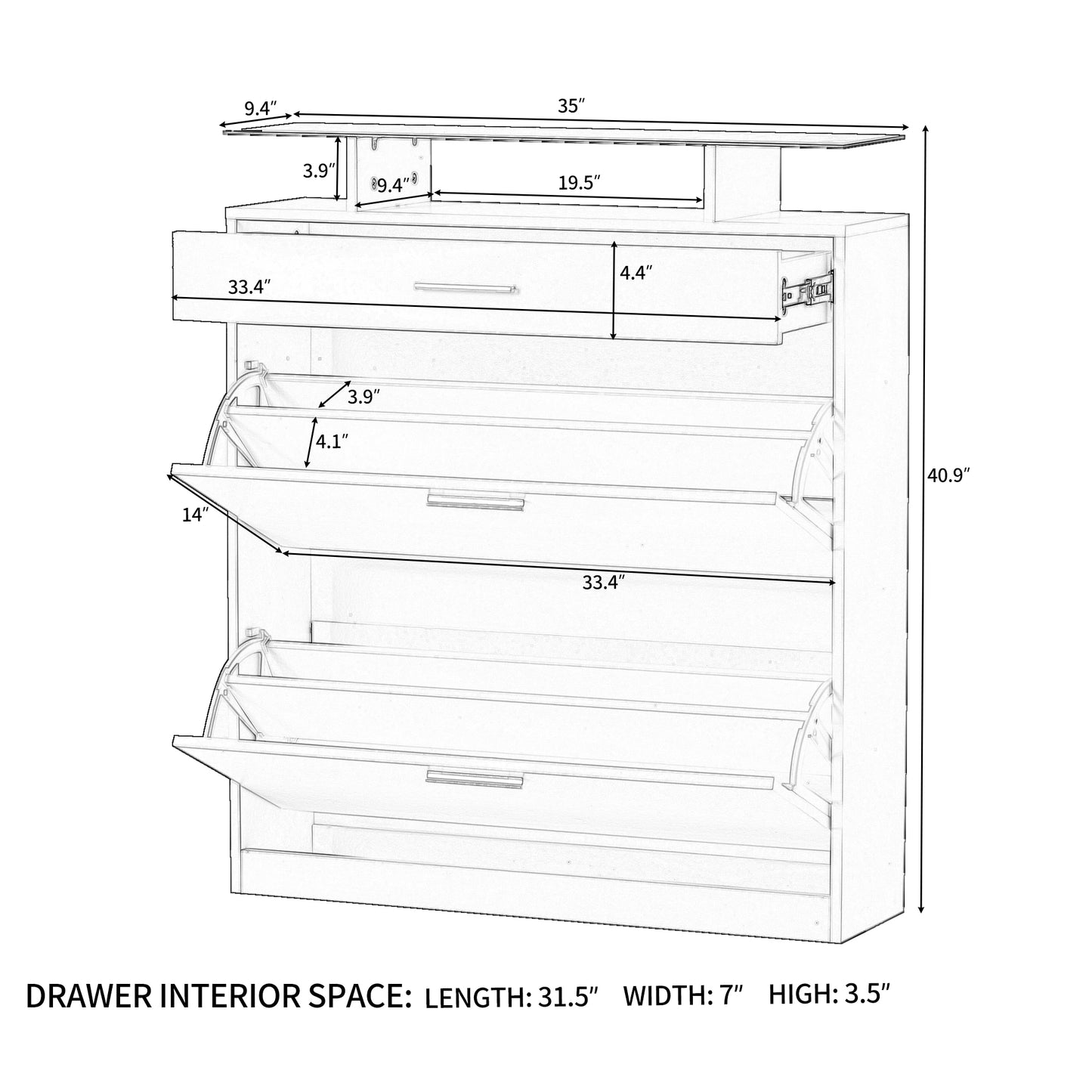 [VIDEO provided] Slim Entryway Organizer with 2 Flip Drawers, Tempered Glass Top Shoe Storage Cabinet with Drawer, Free Standing Shoe Rack with LED Light for Hallway, White