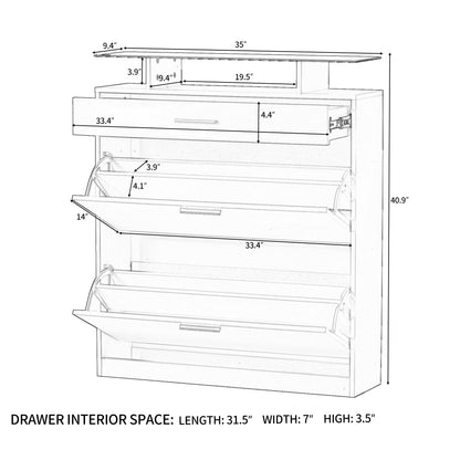 [VIDEO provided] Slim Entryway Organizer with 2 Flip Drawers, Tempered Glass Top Shoe Storage Cabinet with Drawer, Free Standing Shoe Rack with LED Light for Hallway, White