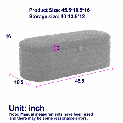 [Video]  Length 45.5 inchesStorage Bench Upholstered Fabric Storage Bench End of Bed Stool with Safety Hinge for Bedroom, Living Room, Entryway, Grey teddy.