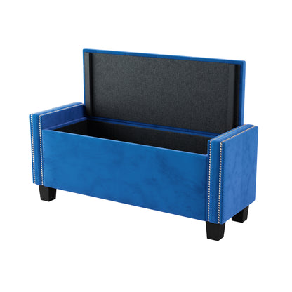 Upholstered Velvet Storage Bench for Bedroom, End of Bed Bench with Rivet Design, Tufted Foot Rest Stool,Blue