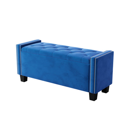 Upholstered Velvet Storage Bench for Bedroom, End of Bed Bench with Rivet Design, Tufted Foot Rest Stool,Blue