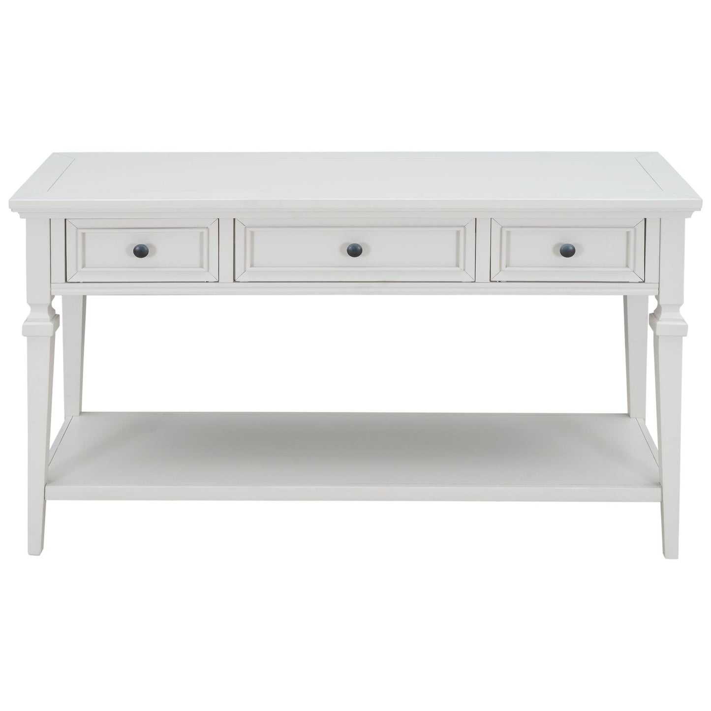 Classic Retro Style Console Table with Three Top Drawers and Open Style Bottom Shelf, Easy Assembly (Antique White)