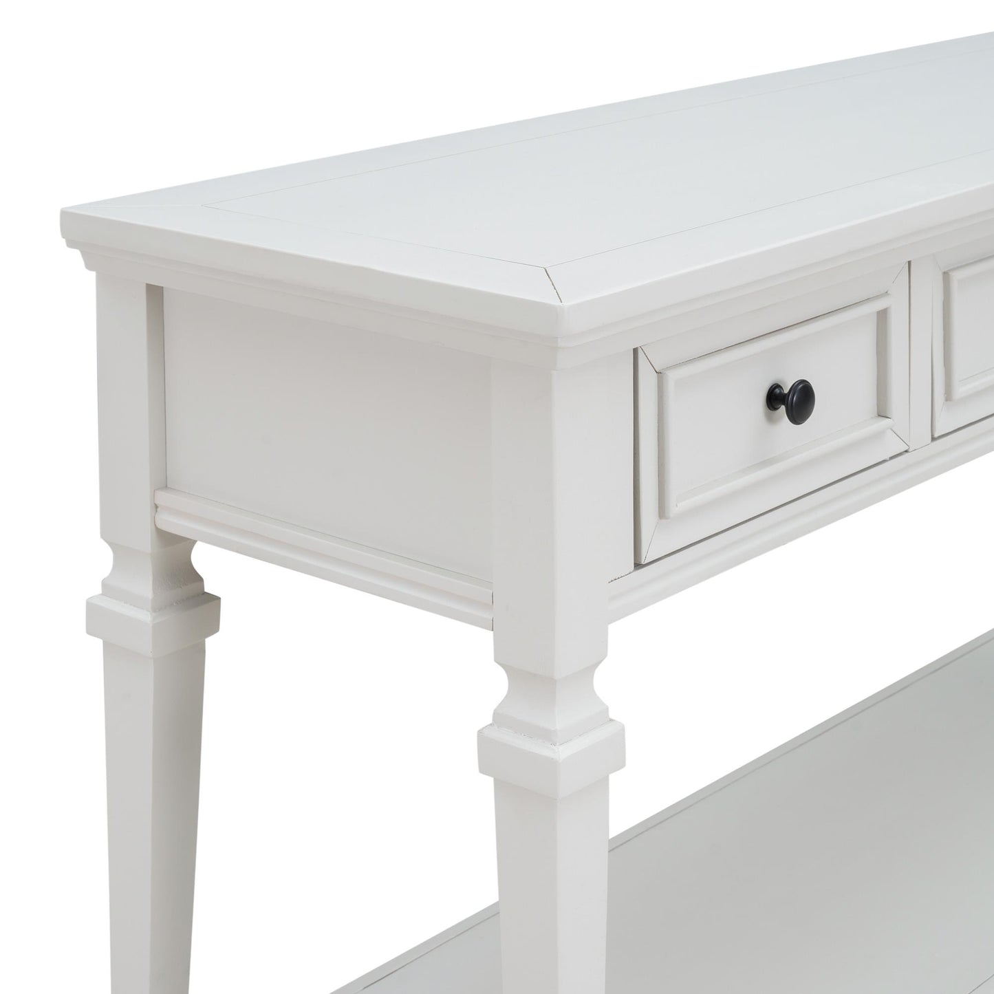 Classic Retro Style Console Table with Three Top Drawers and Open Style Bottom Shelf, Easy Assembly (Antique White)