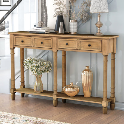 Console Table Sofa Table Easy Assembly with Two Storage Drawers and Bottom Shelf for Living Room, Entryway (Old Pine)