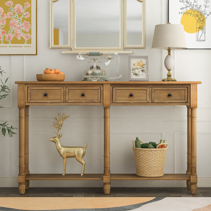 Console Table Sofa Table Easy Assembly with Two Storage Drawers and Bottom Shelf for Living Room, Entryway (Old Pine)