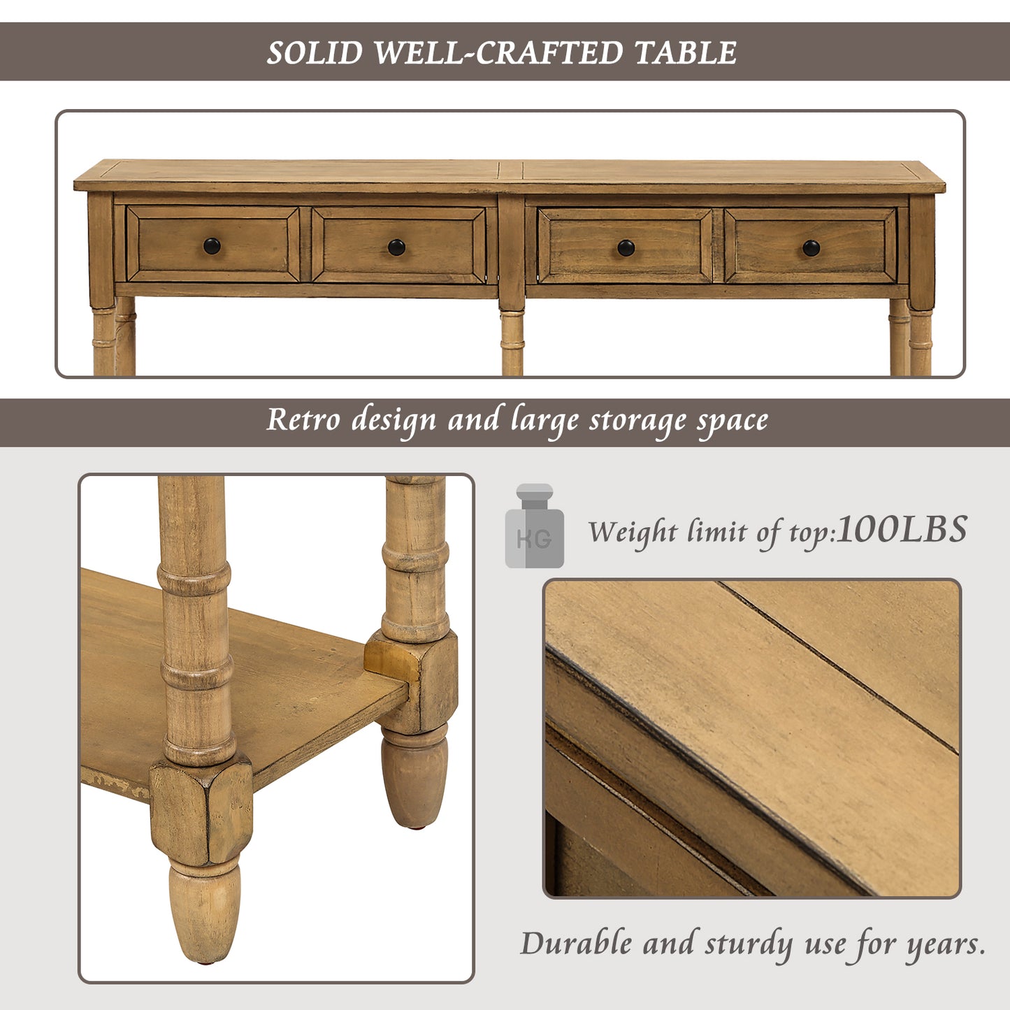 Console Table Sofa Table Easy Assembly with Two Storage Drawers and Bottom Shelf for Living Room, Entryway (Old Pine)