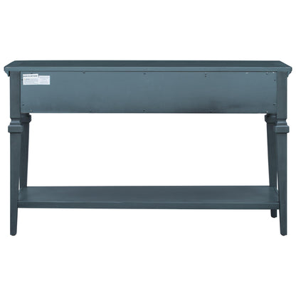 Classic Retro Style Console Table with Three Top Drawers and Open Style Bottom Shelf, Easy Assembly (Navy)