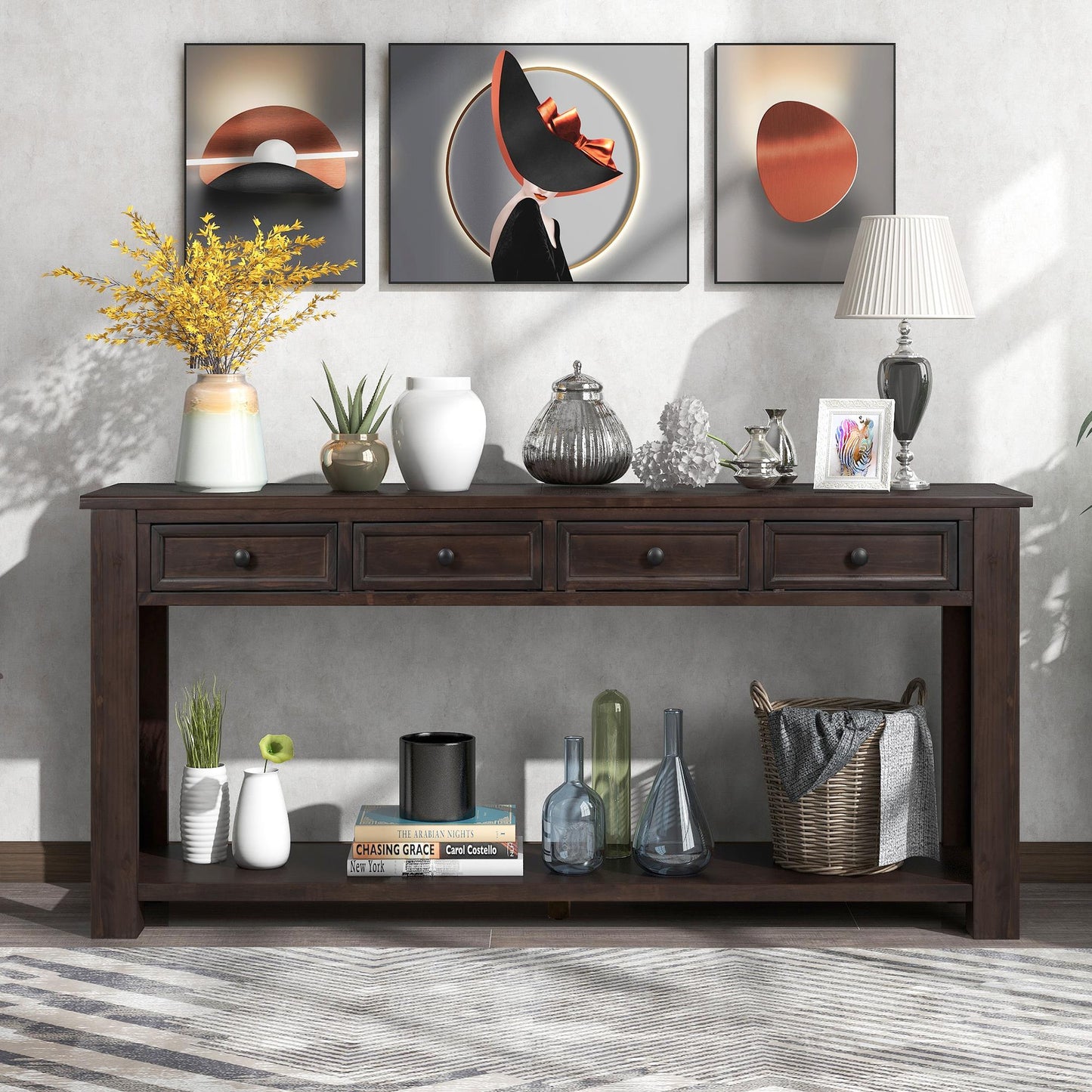 Console Table/Sofa Table with Storage Drawers and Bottom Shelf for Entryway Hallway(Espresso)