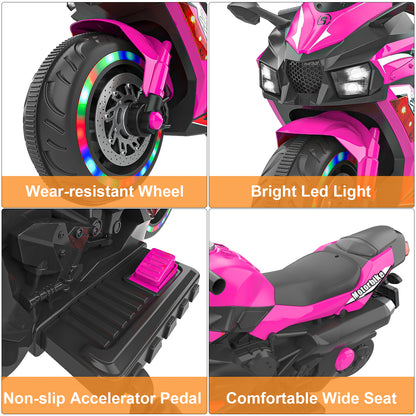 12V Electric Motorcycle for Kids, Powered Toy Motorcycle, Child Motorcycle Ride On with Light Wheels and Bluetooth Music Pink (No shipping on weekends) (Temu, Walmart  Amazon prohibited)