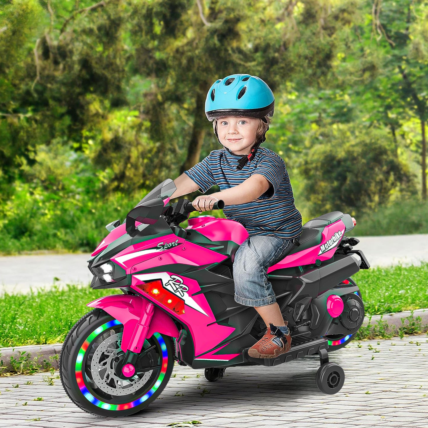 12V Electric Motorcycle for Kids, Powered Toy Motorcycle, Child Motorcycle Ride On with Light Wheels and Bluetooth Music Pink (No shipping on weekends) (Temu, Walmart  Amazon prohibited)