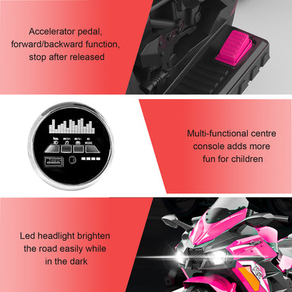 12V Electric Motorcycle for Kids, Powered Toy Motorcycle, Child Motorcycle Ride On with Light Wheels and Bluetooth Music Pink (No shipping on weekends) (Temu, Walmart  Amazon prohibited)