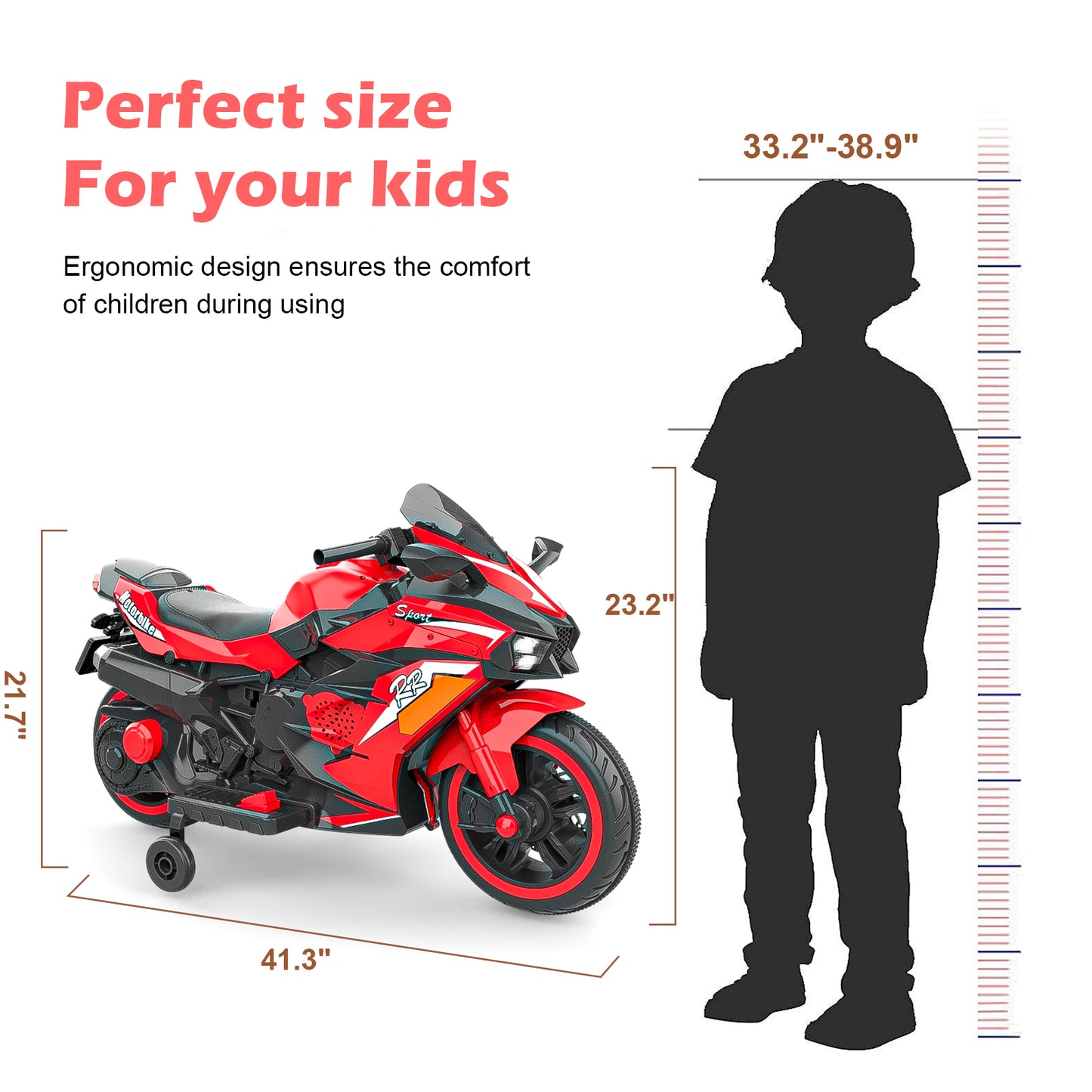 12V Electric Motorcycle for Kids, Powered Toy Motorcycle, Child Motorcycle Ride On with Light Wheels and Bluetooth Music Red (No shipping on weekends) (Temu, Walmart Amazon prohibited)