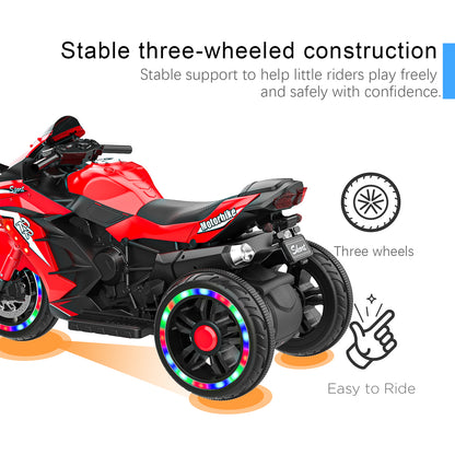 Electric Motorcycle for Kids, 12V Battery Powered Ride on Toys 3 Wheels Motorcycle with LED Lights, Bluetooth Music, Red (No shipping on weekends) (Temu, Walmart  Amazon prohibited)