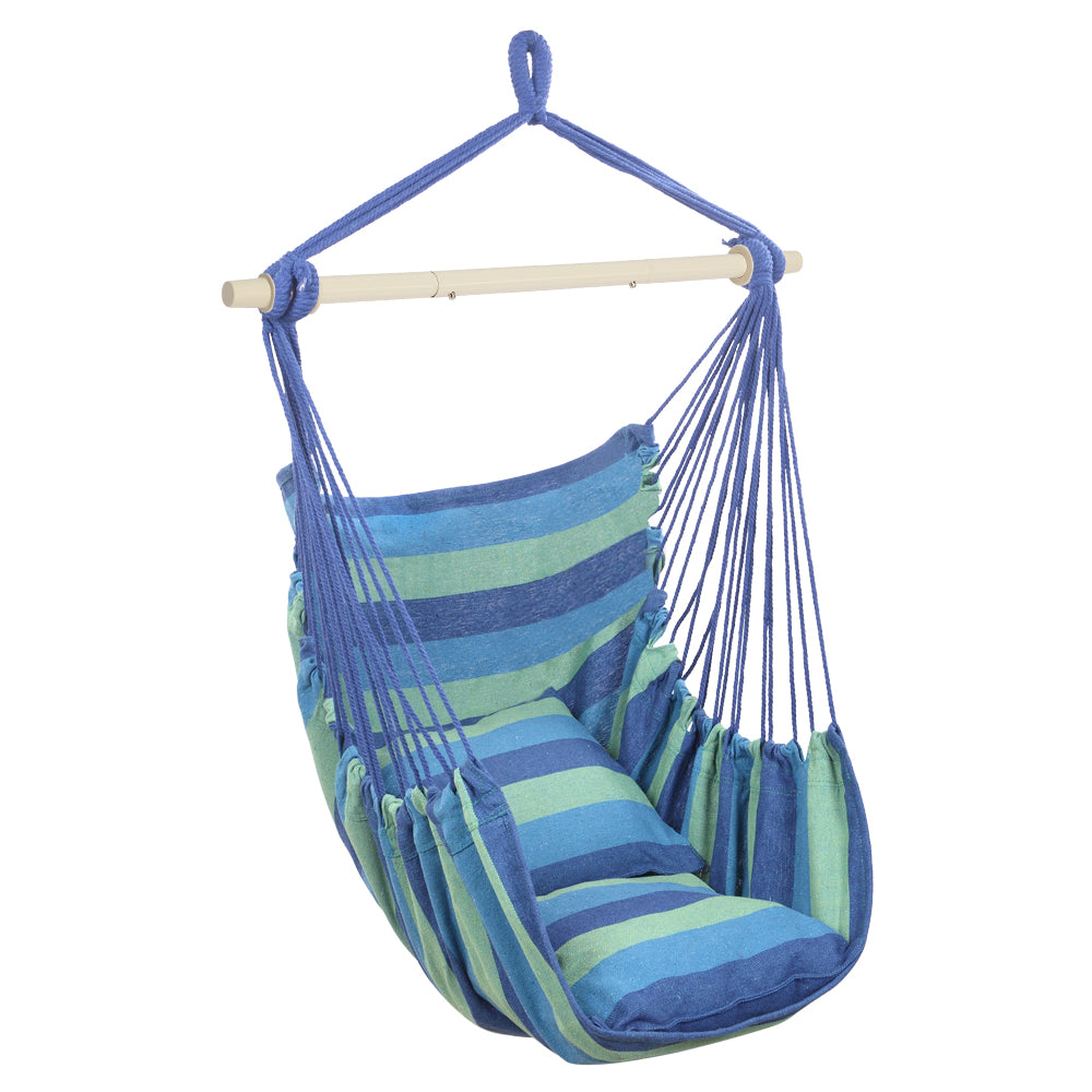 Distinctive Cotton Canvas Hanging Rope Chair with Pillows Blue