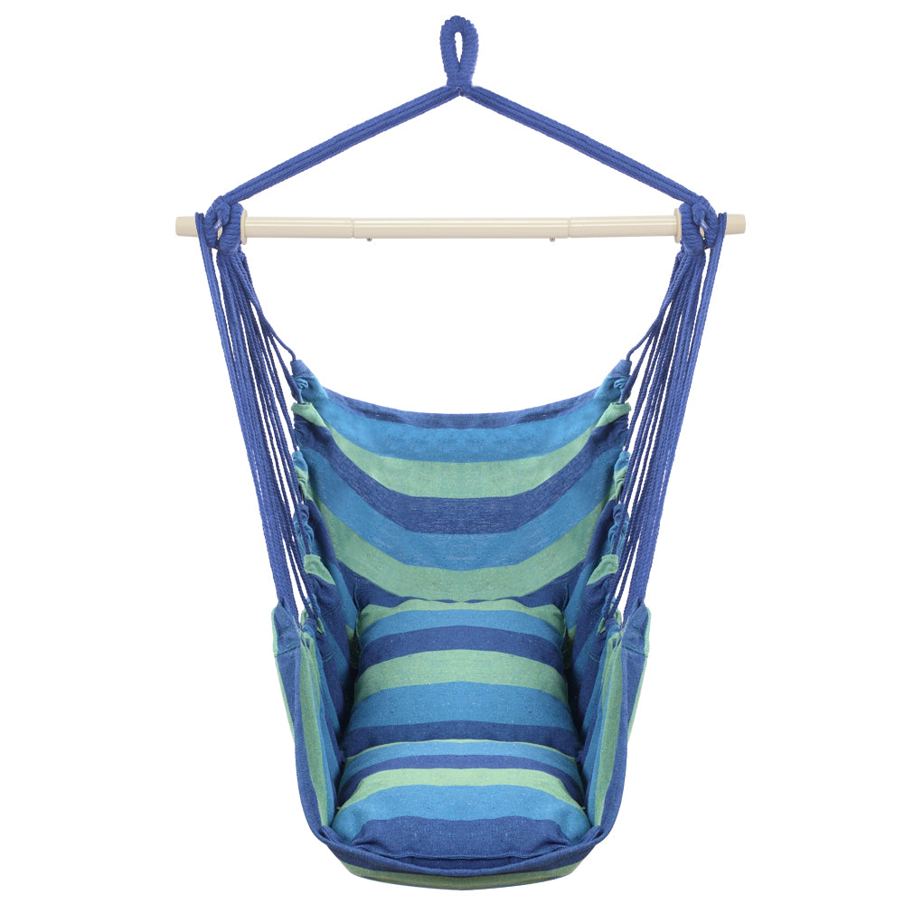 Distinctive Cotton Canvas Hanging Rope Chair with Pillows Blue