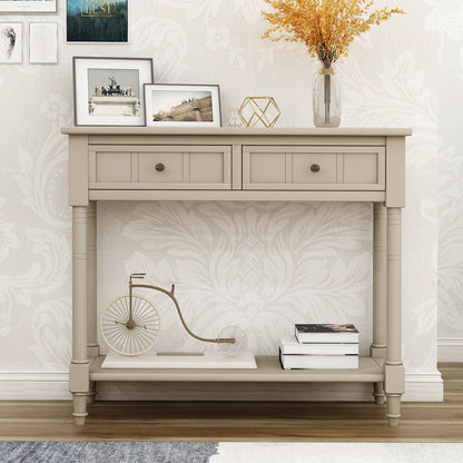 Series Console Table Traditional Design with Two Drawers and Bottom Shelf (Retro Grey)