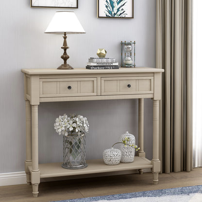 Series Console Table Traditional Design with Two Drawers and Bottom Shelf (Retro Grey)