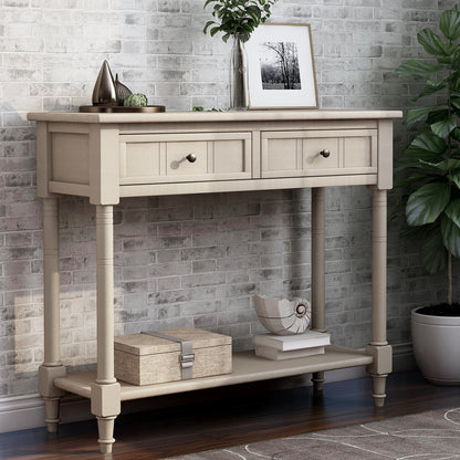 Series Console Table Traditional Design with Two Drawers and Bottom Shelf (Retro Grey)