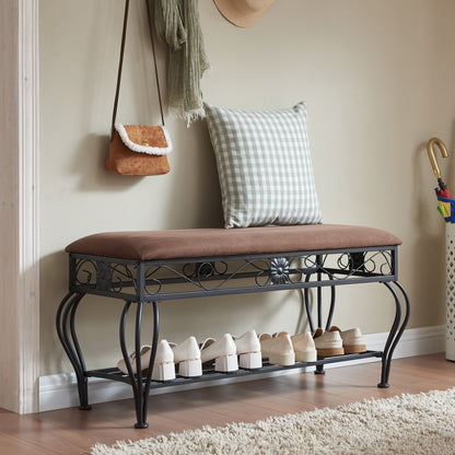 Shoe Rack Bench for Entryway, Industrial Bench, Rustic Shoe Rack for Small Spaces, Upholstered Entryway Bench, Multipurpose Entryway