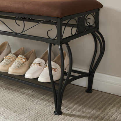 Shoe Rack Bench for Entryway, Industrial Bench, Rustic Shoe Rack for Small Spaces, Upholstered Entryway Bench, Multipurpose Entryway