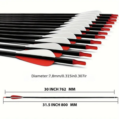 31.5-inch targeted hunting arrows, suitable for compound, anti bending, and British longbows, with detachable tips (12pack)