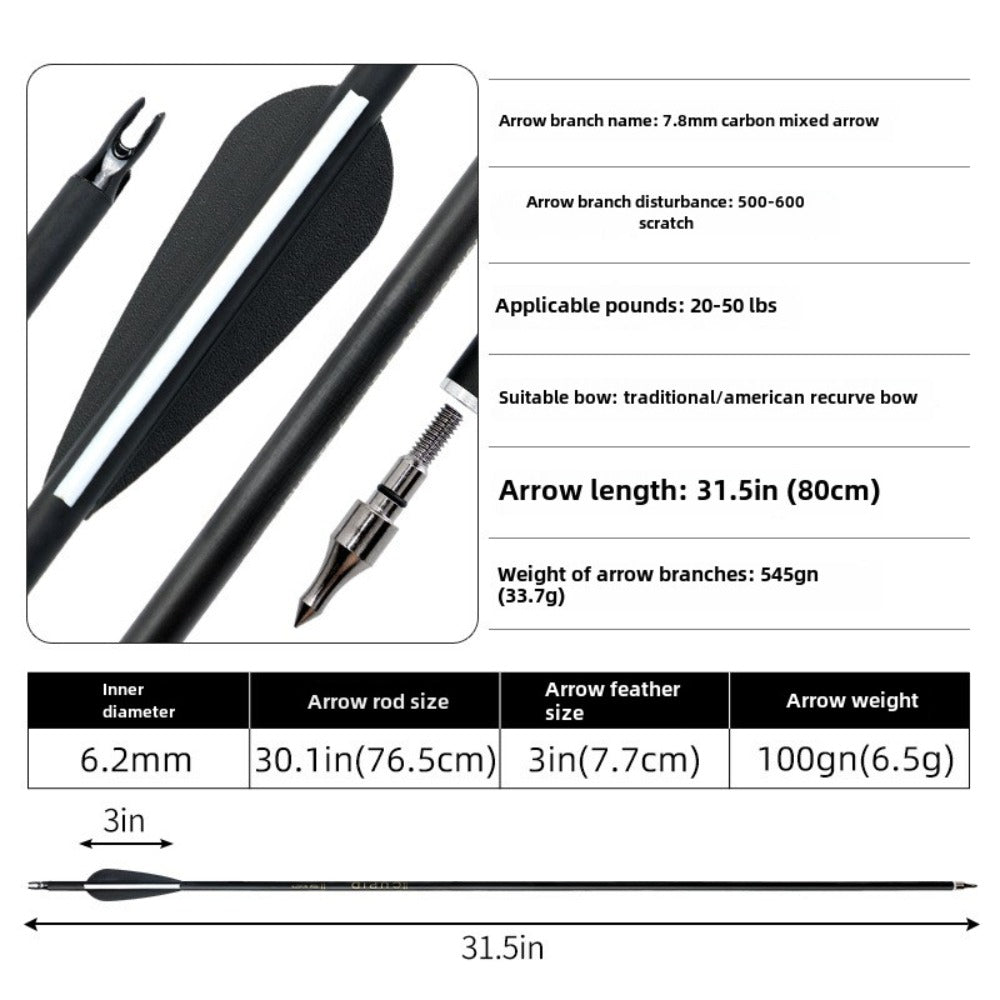 31.5-inch targeted hunting arrows, suitable for compound, anti bending, and British longbows, with detachable tips (12pack)