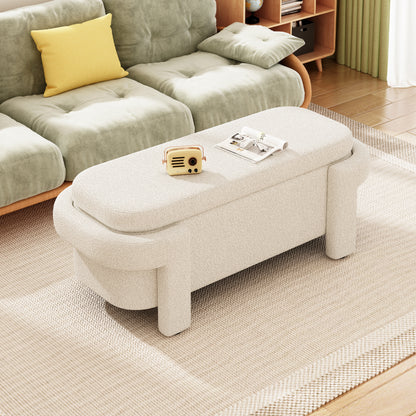 Modern Storage Ottoman Bench, Large Storage Space for the Living Room, Entryway and Bedroom,White Fluffy ( 48''x21.5''x17'' )