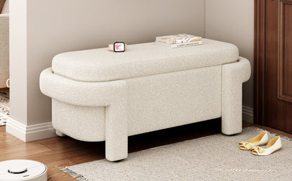 Modern Storage Ottoman Bench, Large Storage Space for the Living Room, Entryway and Bedroom,White Fluffy ( 48''x21.5''x17'' )