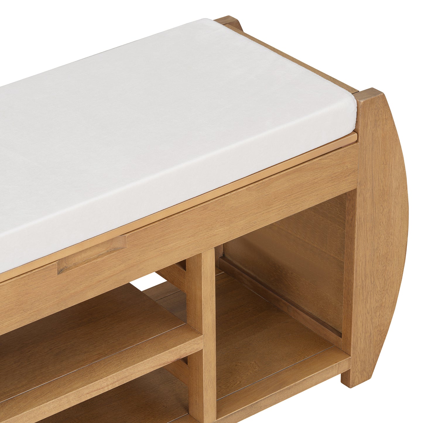 Retro Multifunctional Storage Bench with Cushion and Curved Side Panel for Entrance and Living Room (Natural)