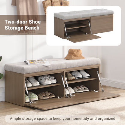 49" Shoe Storage Bench Entryway Shoe Cabinet Storage Ottoman with Padded Seat Cushion and Double Doors for Entryway, Hallway and Bedroom, Light Grey