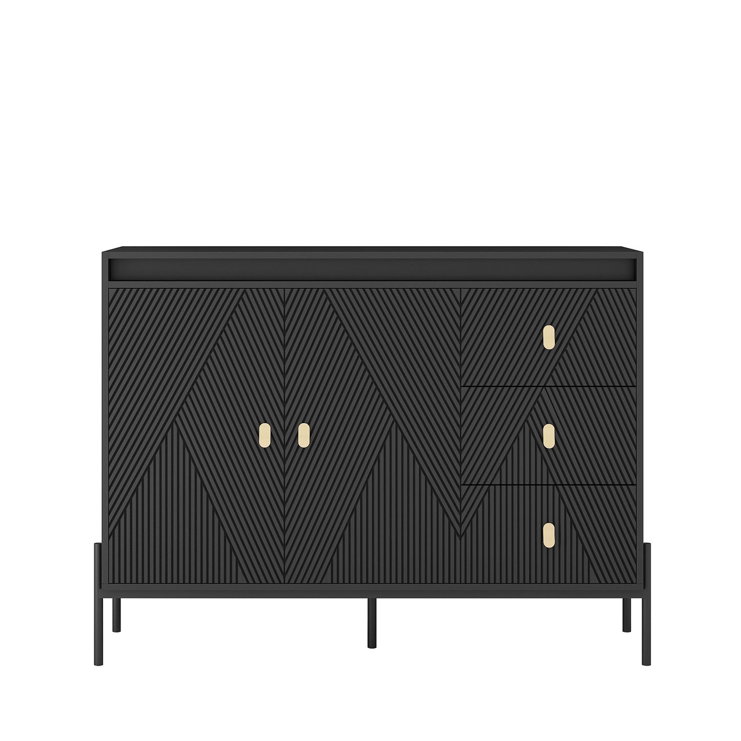 Buffets & Sideboards, Fluted Sideboard Cabinet, 2 Door 3 Drawer Design, with Led Lights,Black Sideboard - Elegant Cabinet Ideal for Dining Room and Kitchen Storage,Black